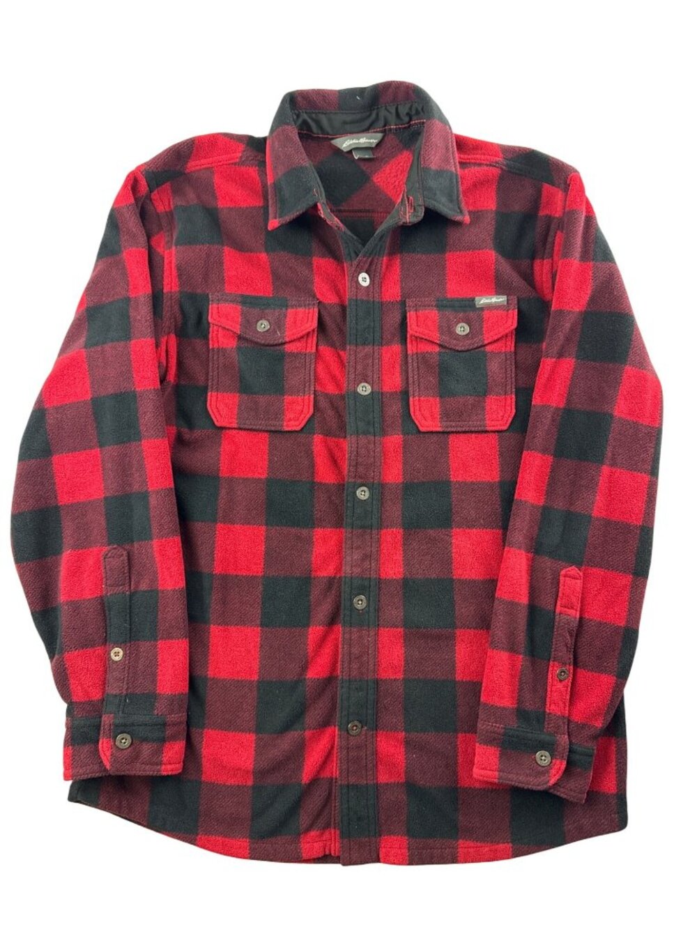 Eddie Bauer Men's Red Black Buffalo Plaid Flannel Shirt Jacket Outdoor Medium